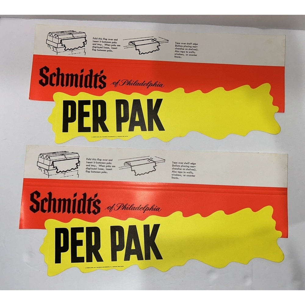 Schmidt Beer Per Pak Sign Store Advertising Display Man Cave Bar‎ 2 Vtg Rare